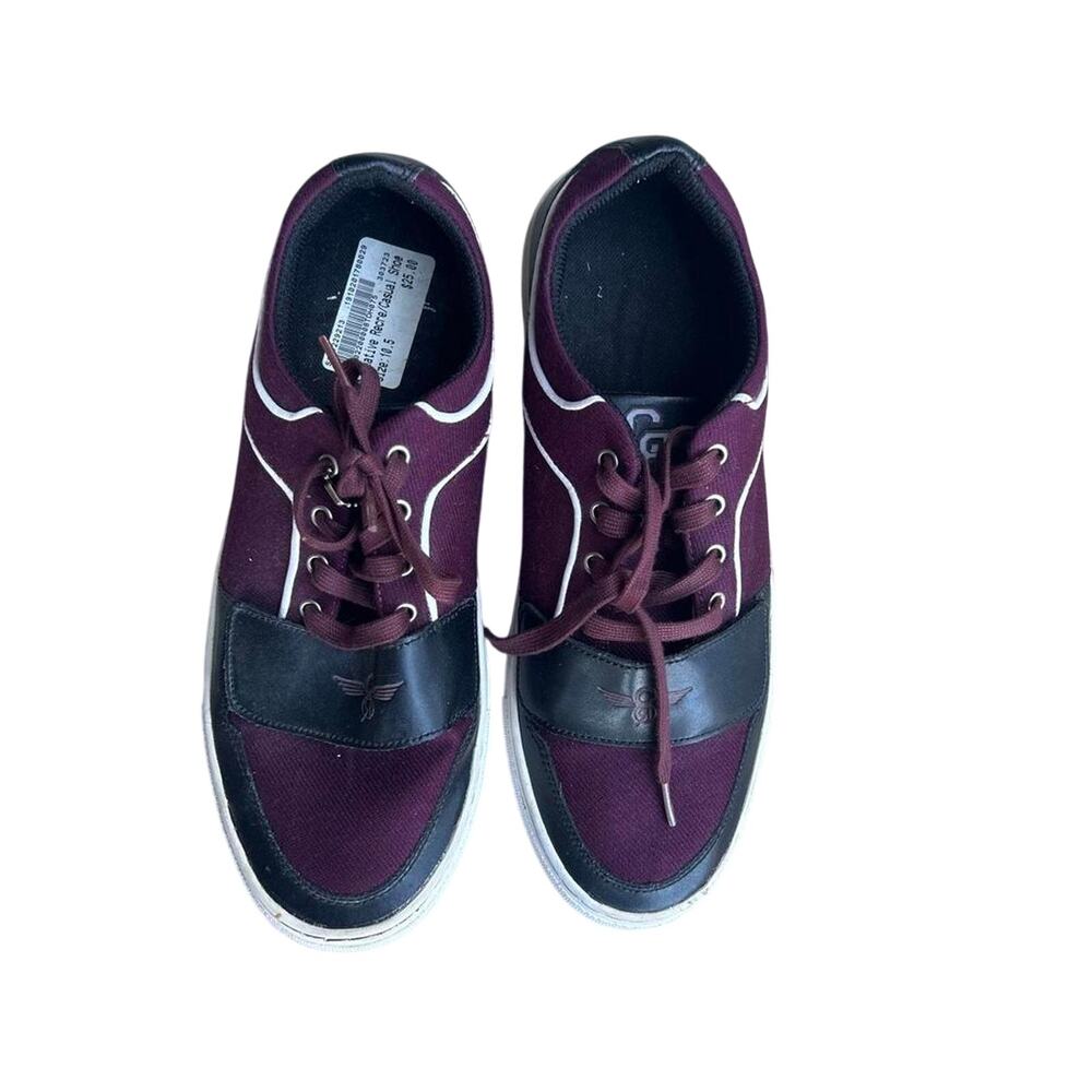 Burgundy and black sneakers